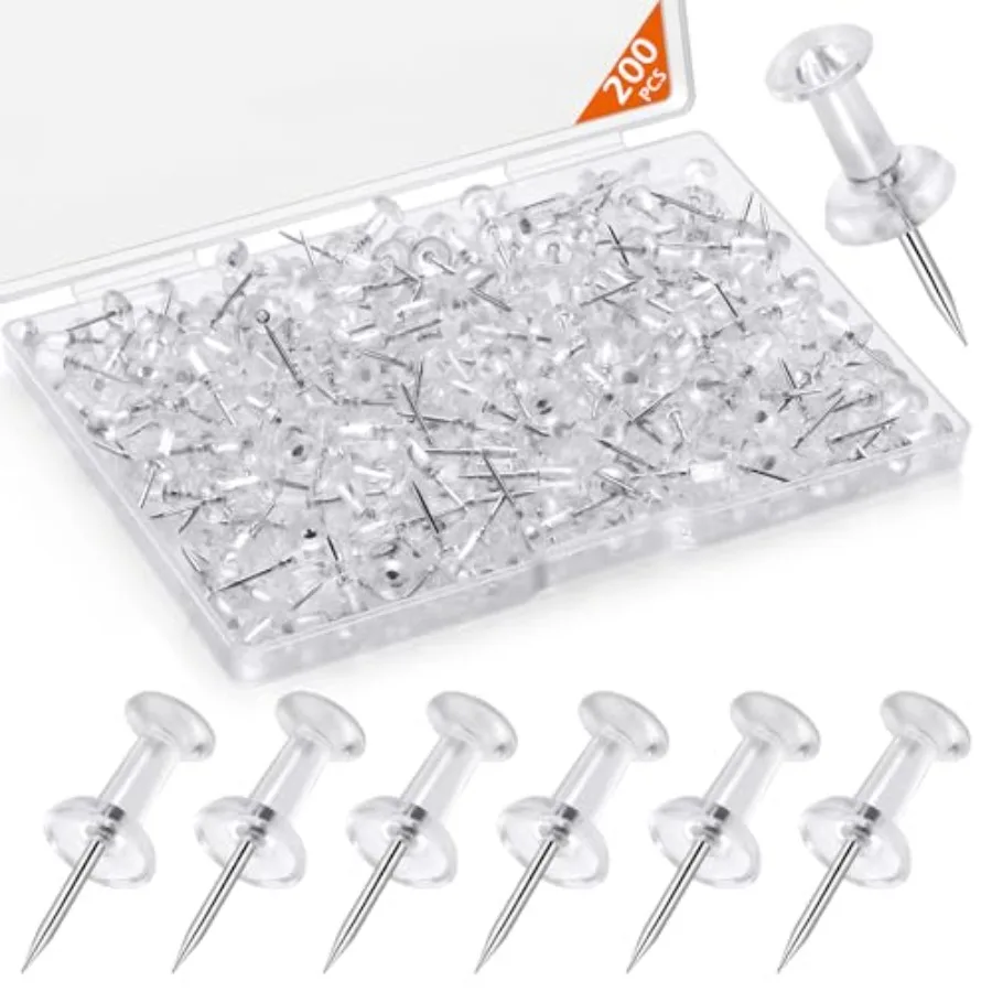 200 Pcs Push Pins Tacks, Thumb Tacks for Wall, Plastic Head, Steel Point, Decorative Push Pins, Standard Thumb Tacks for Bullet