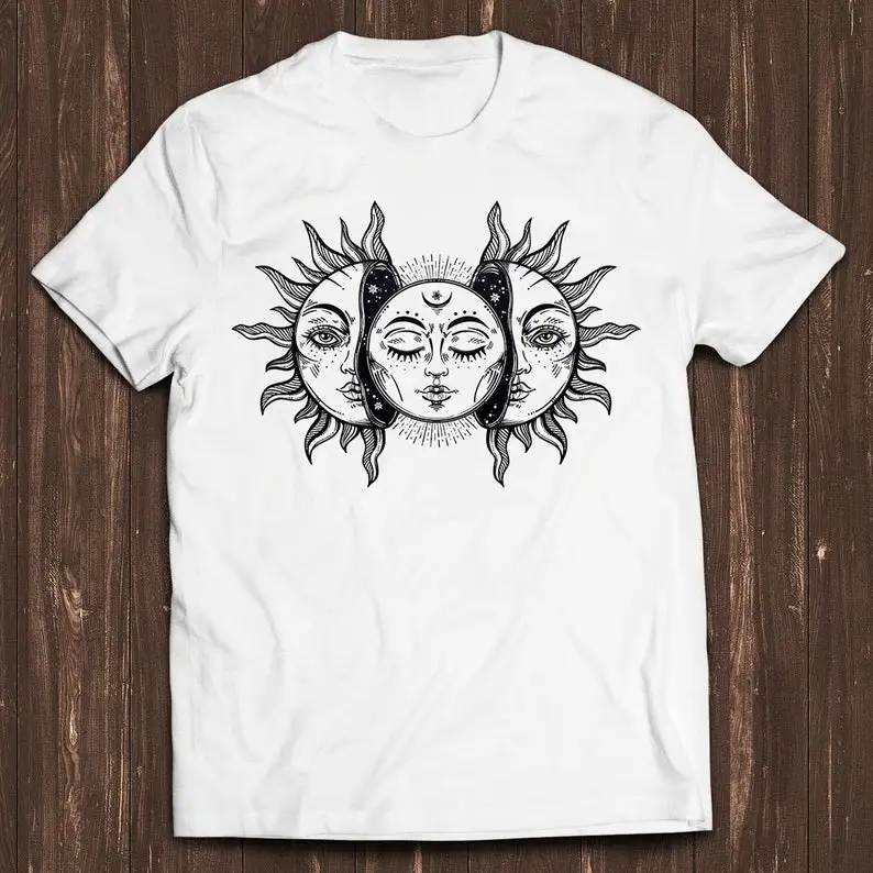 Solar Eclipse Sun & Moon Kisses Zen OM Yoga Planet Universe Classic Retro Film Gamer Meme Movie Music Cool Gift Tee T Shirt C770