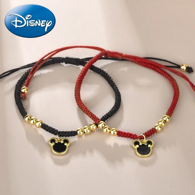 Disney Mickey Bracelet Hand-woven Children\'s Red Rope Cartoon Mickey Bracelet Cute Minnie Bracelet Female Couple Birthday Gift