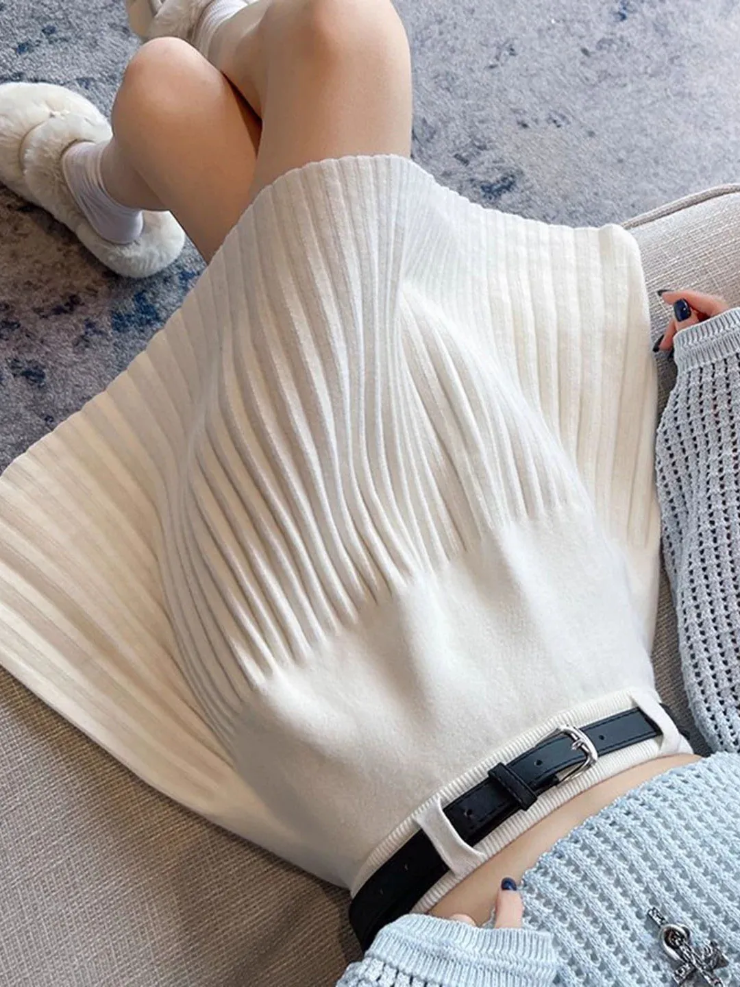 

Белая вязаная шерстяная юбка в клетку для женщин, осенне-зимняя, А-силуэт, облегающая, для фигуры типа «груша», короткая, повседневная, в стиле Беркли