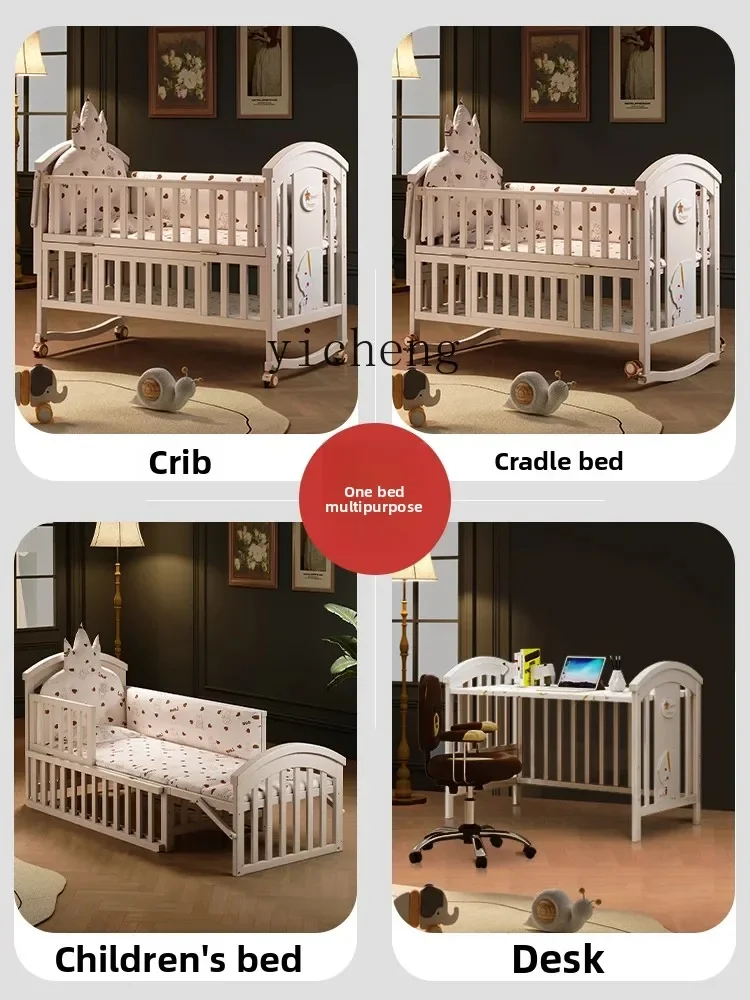Crib Solid Wood European-Style Portable Multi-Functional Splicing Bed Cradle Newborn Baby Child Splicing Bed