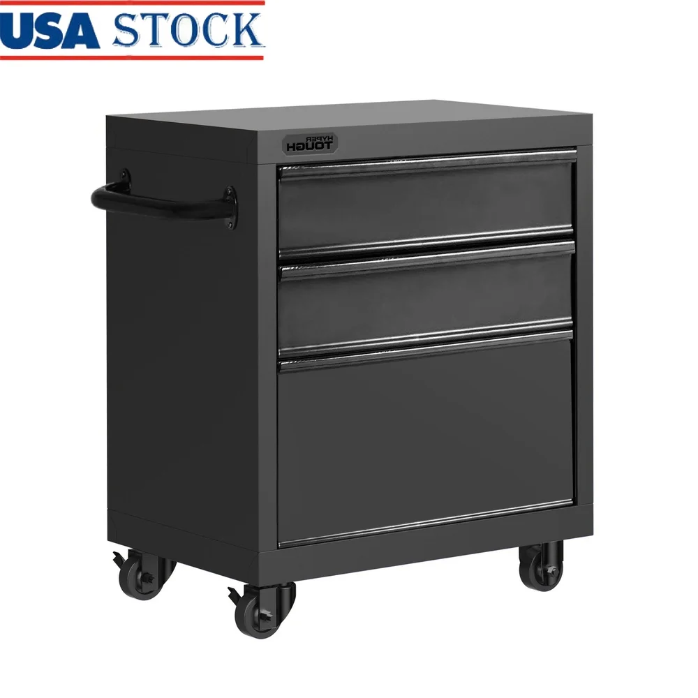 

27 Inch Rolling Tool Cabinet 3 Drawer Heavy Duty Steel Storage Organizer Caster Wheels Lockable Garage Workshop Tool Chest