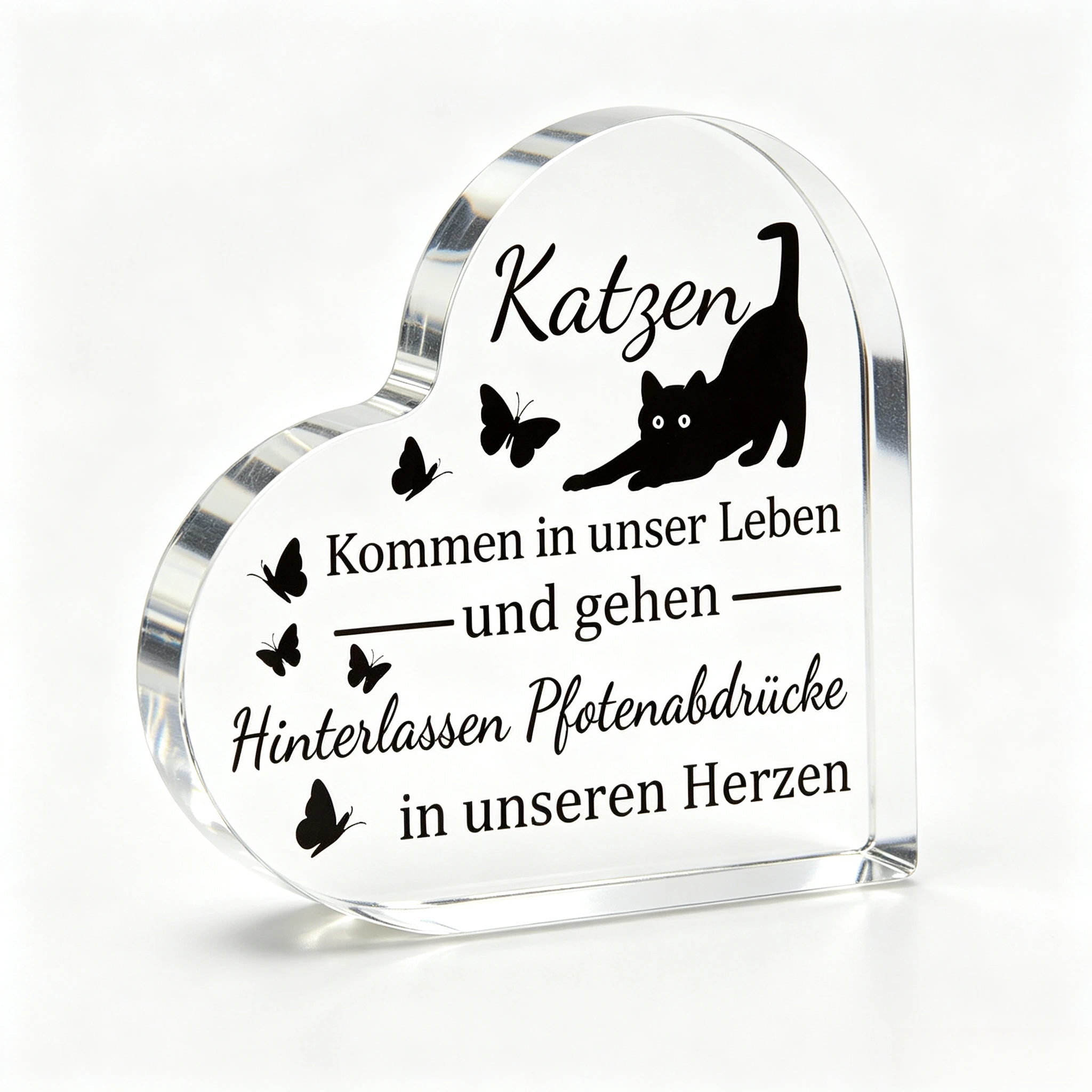 Heart‑Shaped Acrylic Pet Memorial Plaque, Cat Remembrance Desktop Keepsake Decor