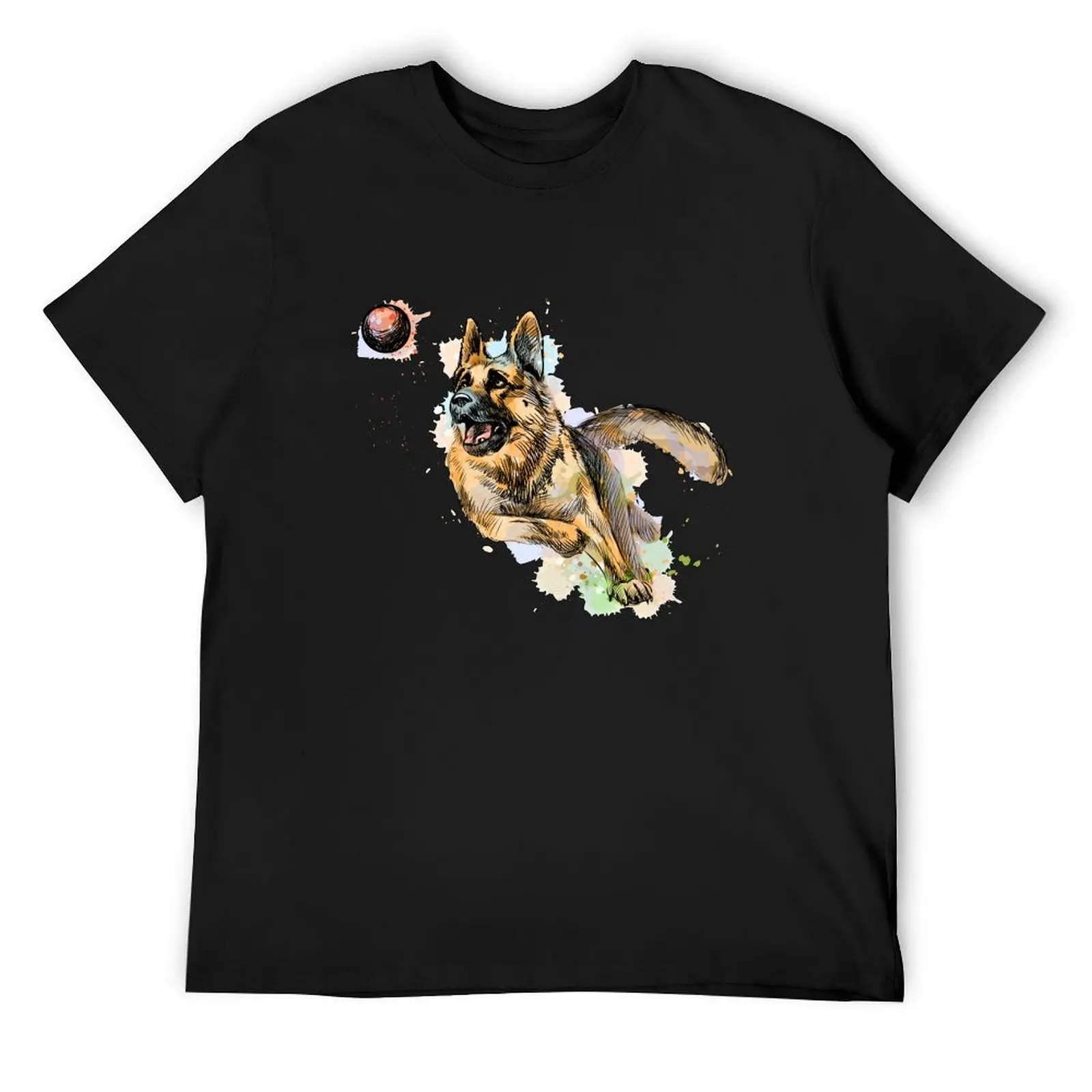 German shepherd dog playing and catching a ball from a splash T-Shirt baggy shirts cute tops funny t shirts for men