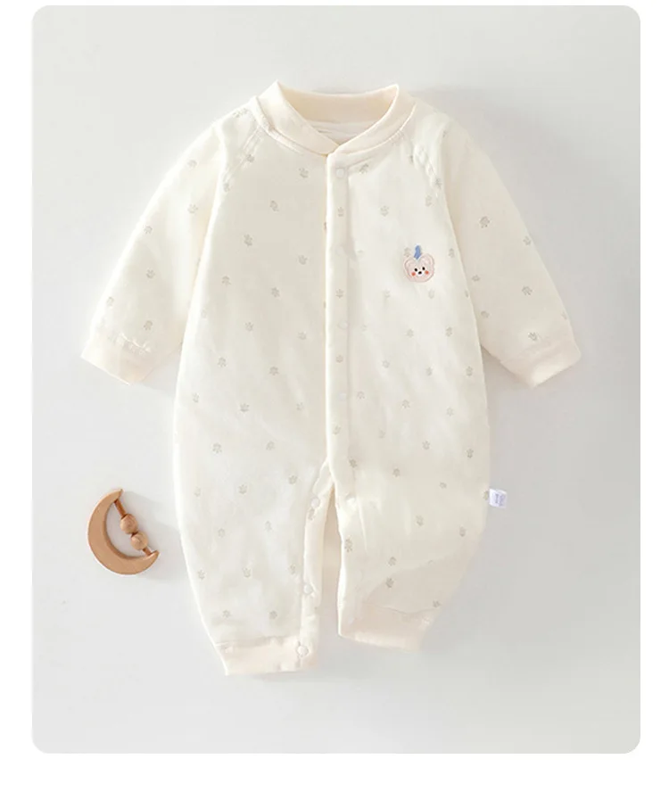 Herbstlicher Casual-Baby-Body mit Blumenmuster, Langarm-Jumpsuit für Jungen und Mädchen, Gefütterter Warmer Einteiler für Säuglinge – Detail 4