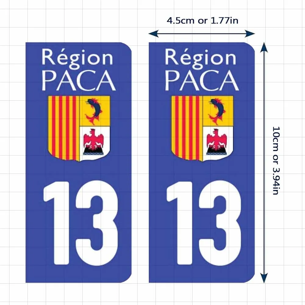 2Pcs Set Provence 13 Region Vinyl Sticker, Waterproof Emblem Design for Car Motorcycle License Plate Decoration