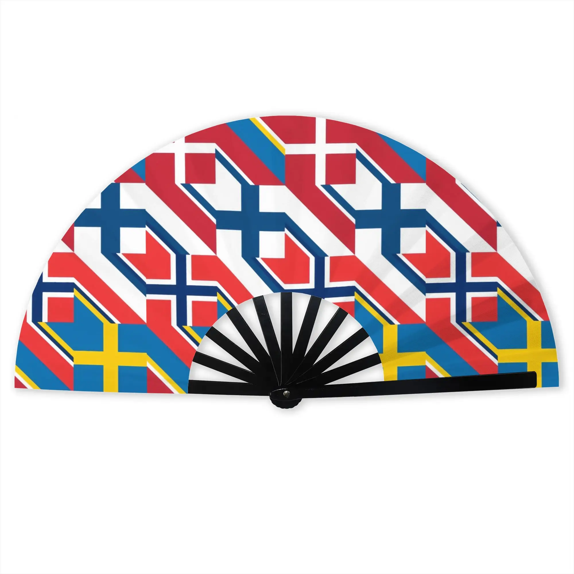 Norway Scandinavian Flag Houndstooth Hand Fan Promotional Gift Wedding  Durable Folding Fans Unique Bulk Pack Fan