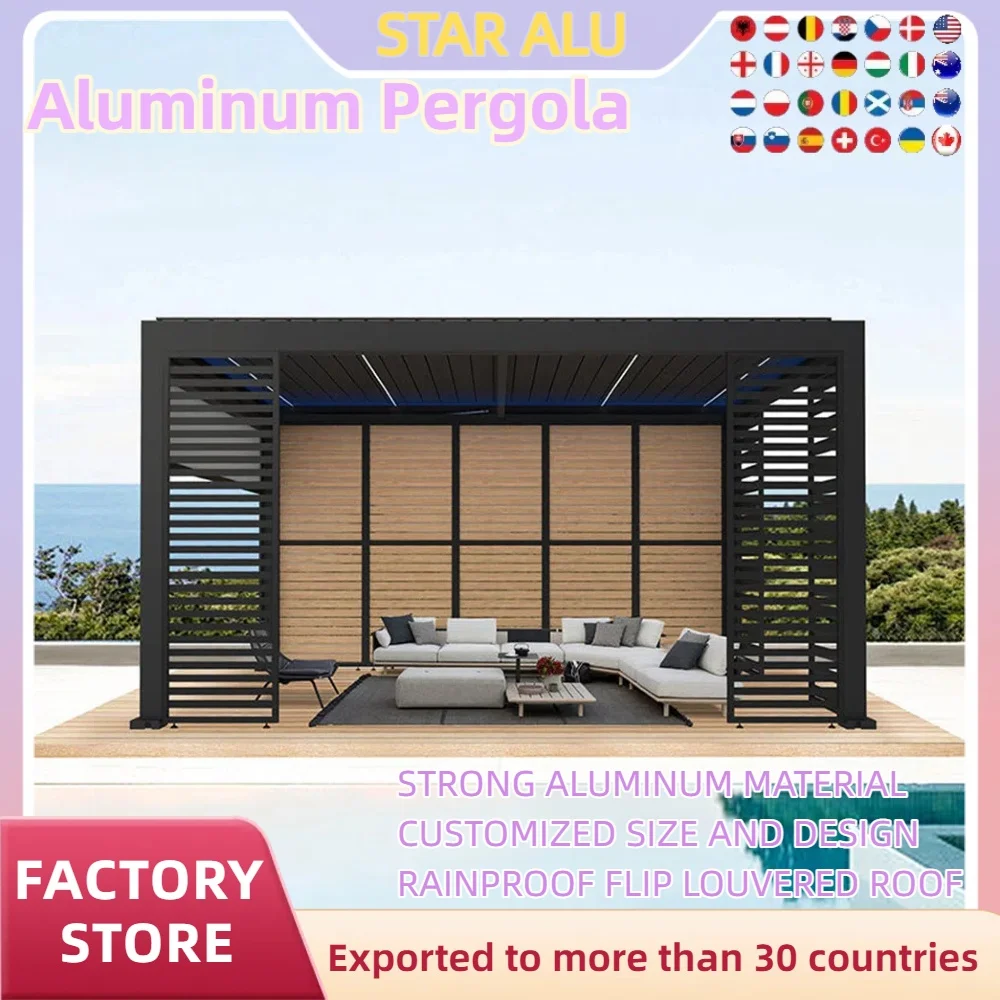 High-Quality Bioclimatic Pergola Complete with Louvre Fencing  Snow Wind Load aluminum shutter screen fixed and sliding