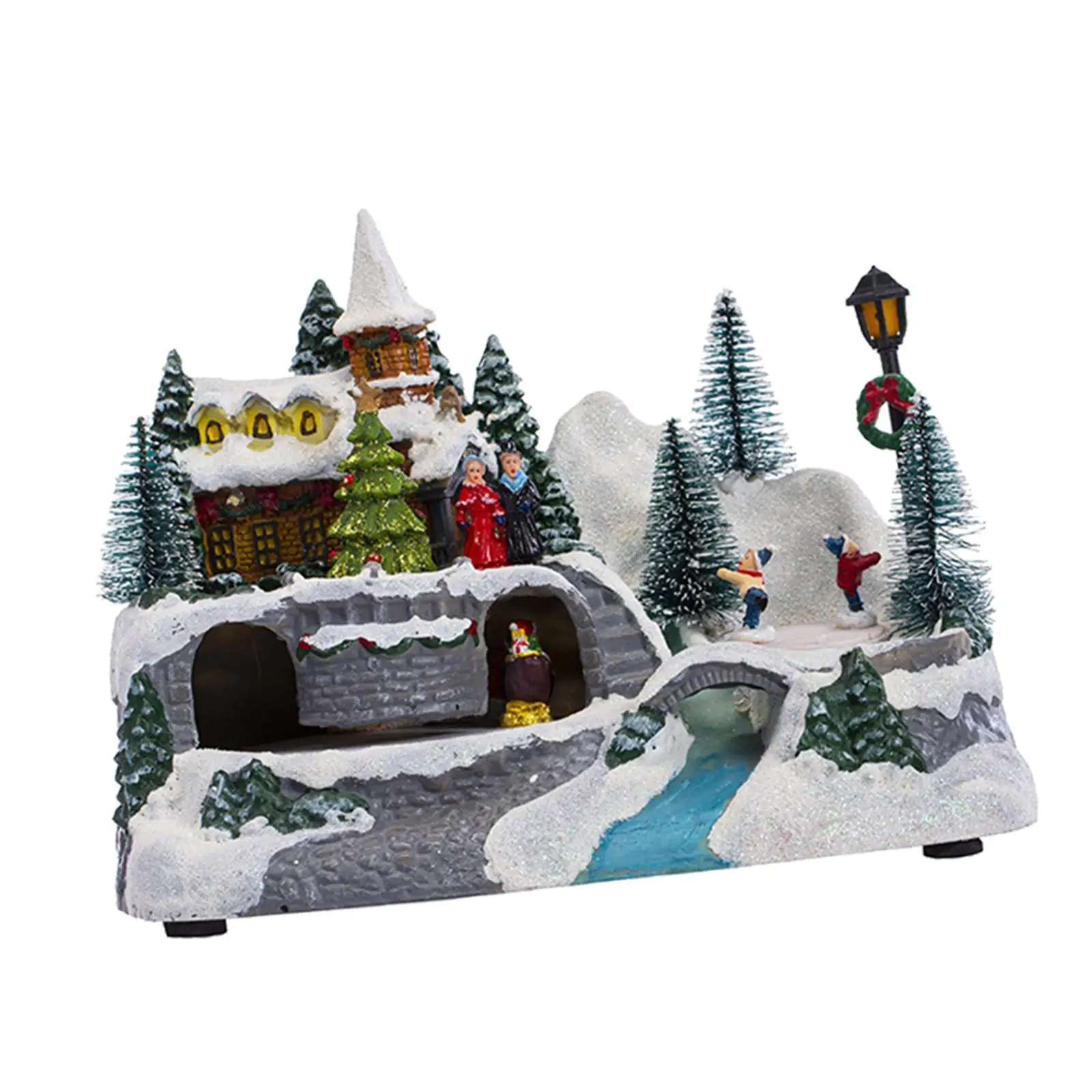 Snow Village Scenes LED Light up Cottage Rendering Atmosphere Resin Cabin Decorations Statue for Streets Living Room