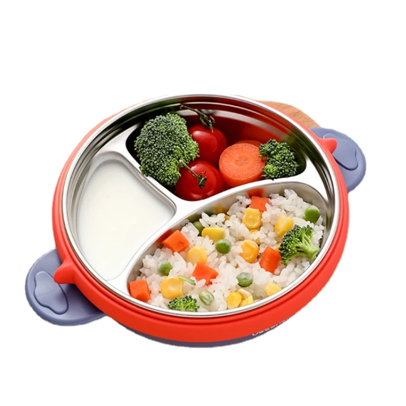 

HXL Baby Plate Divided Stainless Steel Children Tableware Suction Cup Water Injection Thermal Insulation Bowl