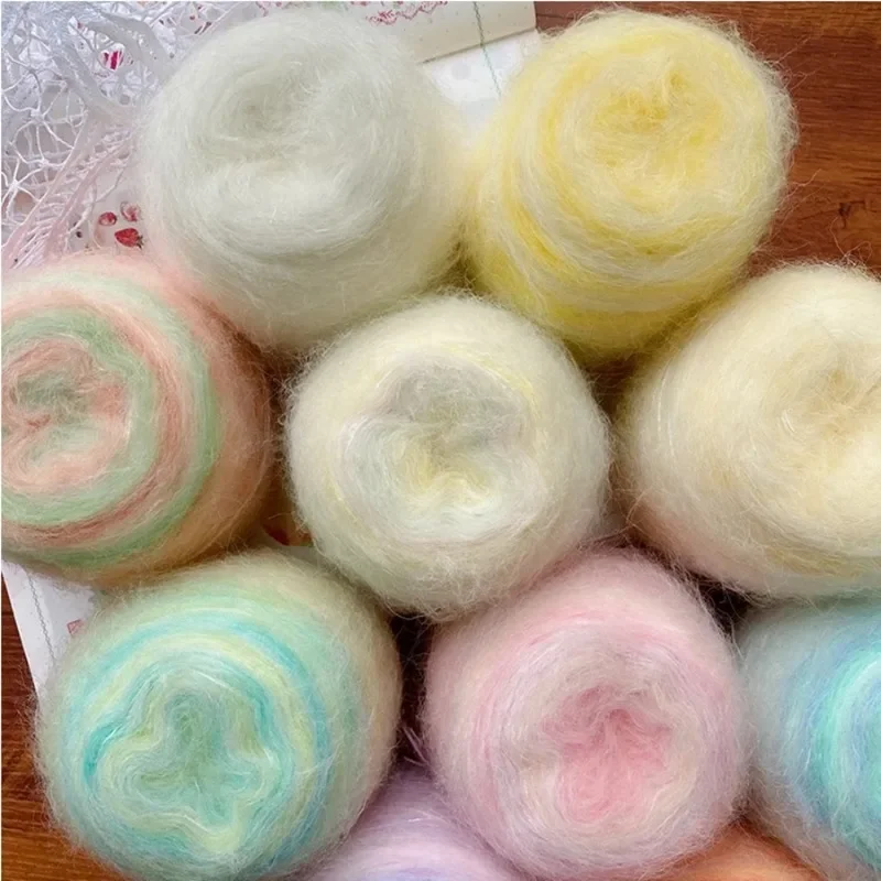 10Pcs Dyed Fluffy Rainbow Mohair Yarn, Plush Soft Crochet Wool, DIY Sweater, Doll Supplies, Yarns for Knitting and Crochet