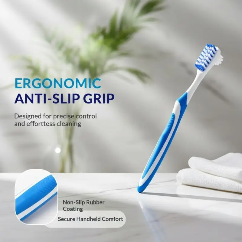 Double Sided Denture Toothbrush Anti-Scratch Design High Efficiency Cleaner for Invisible Braces Retainer Denture Users