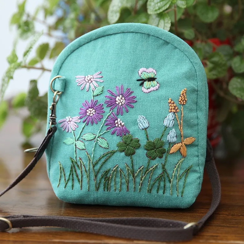 19*16cm flower Bag DIY embroidery kit hand embroider Ribbon set hand sewing needlework craft supplies