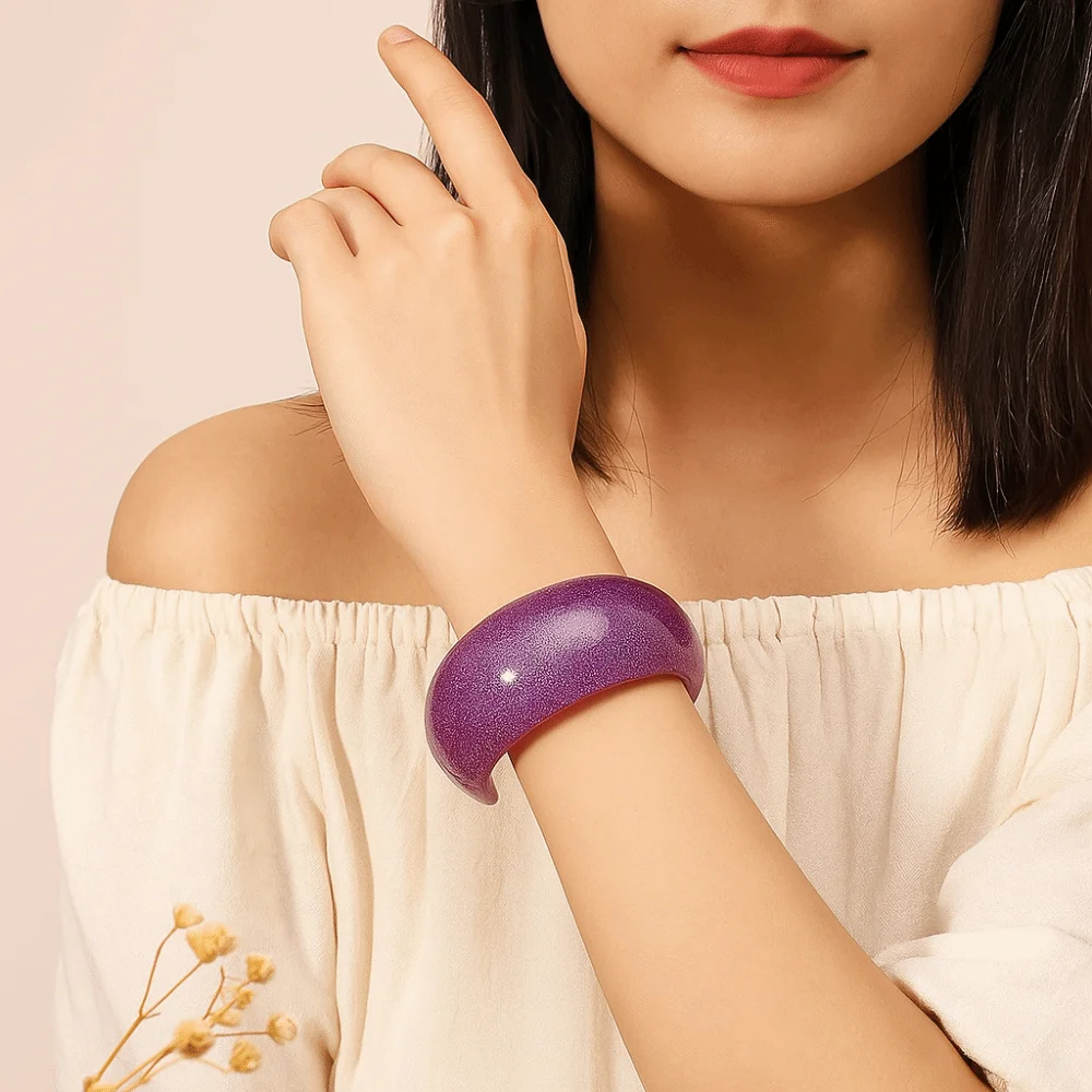 Minority Design Glitter Acrylic Bangle Open Retro Jelly Color Wide Bracelet Exaggerated Vintage Geometric Irregular Bangle Women