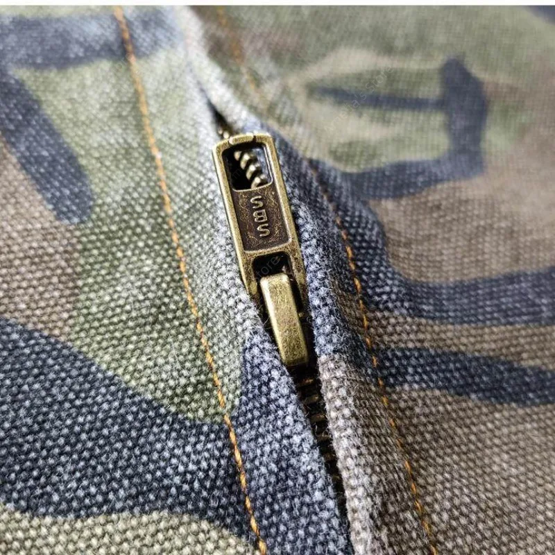 Men's Detroit Jacket Heavyweight Canvas Camo Vintage American Workwear Corduroy Collar Tactical Military Jacket Amekaji Style