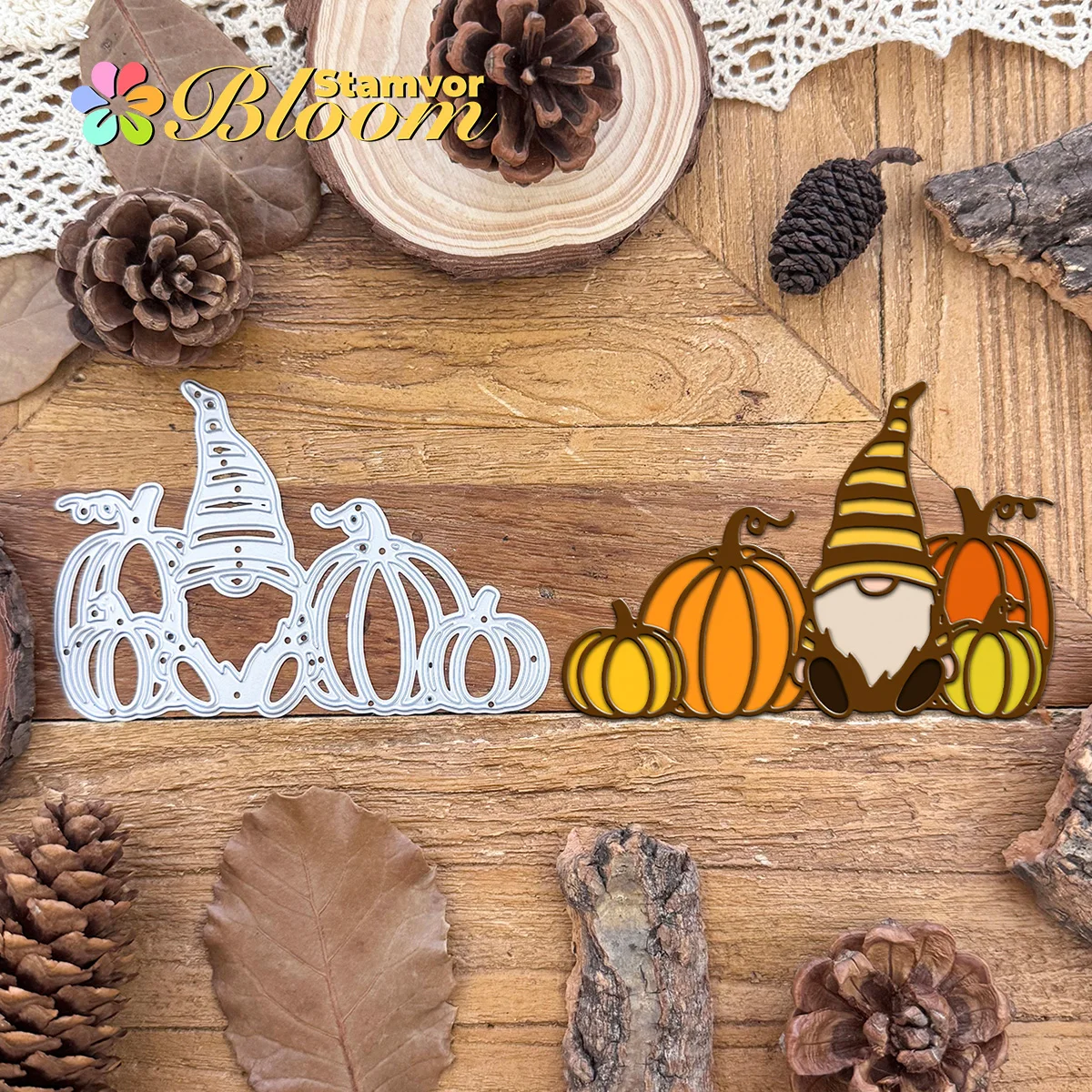 Original schöner Herbstzwerg mit Kürbissen, Metall-Stanzformen, Scrapbooking, dekorative Prägung