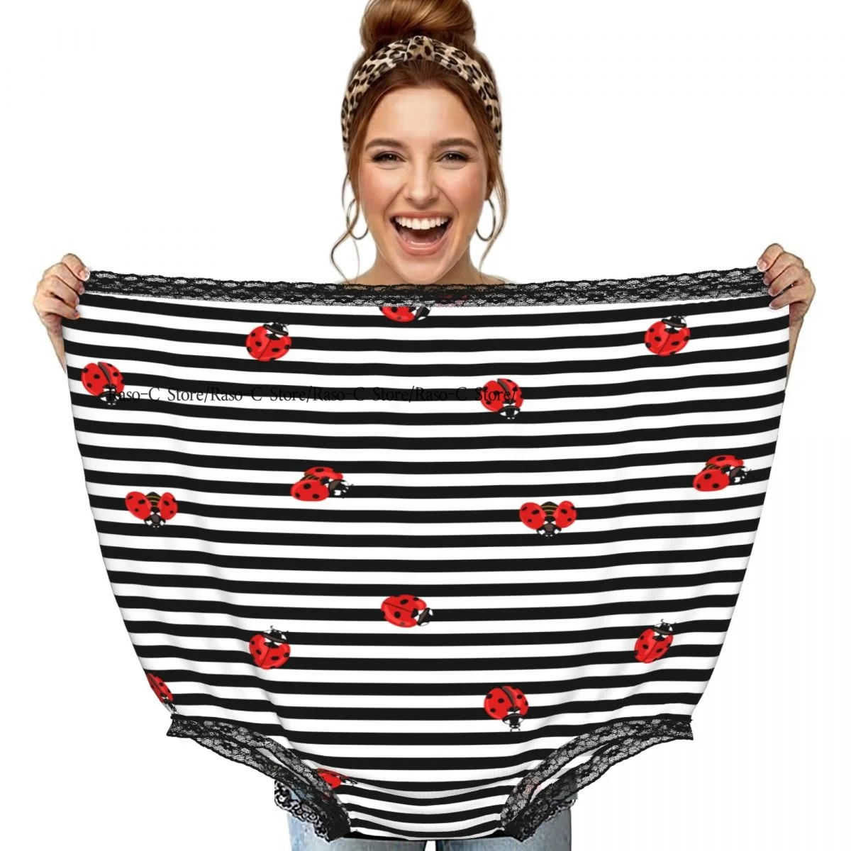 Funny Gag Granny Underwear Red Ladybugs On Stripes Surprise Gift
