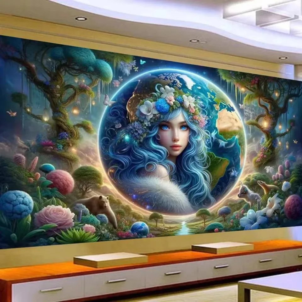 Large Size Diamond Painting Cross Stitch Earth Girl Fantasy Landscape Diy Full Mosaic Embroidery Picture Wall Decor