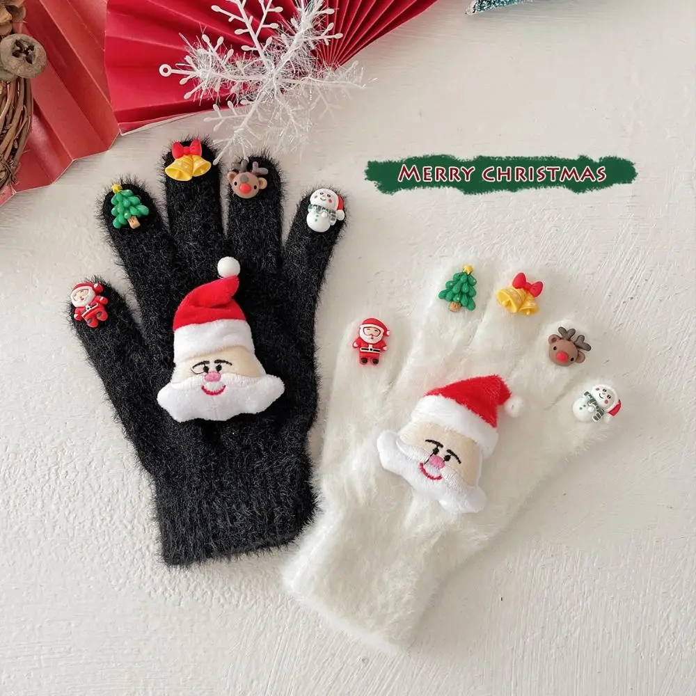 

Cute Cartoon Christmas Gloves Thicken Snowman Pattern Five Finger Gloves Knitted Funny Plush Gloves New Year