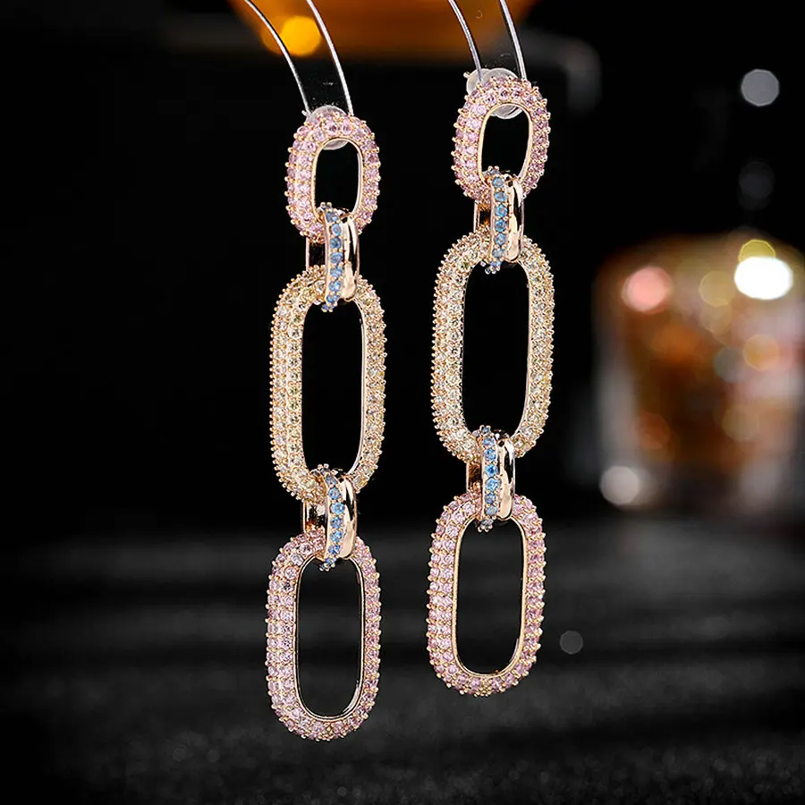 

1 Pair Hyperbole Elegant Full-Jewelled Earring Long Charin Tassel Luxury Women Accessories Fashion Ear Jewelry