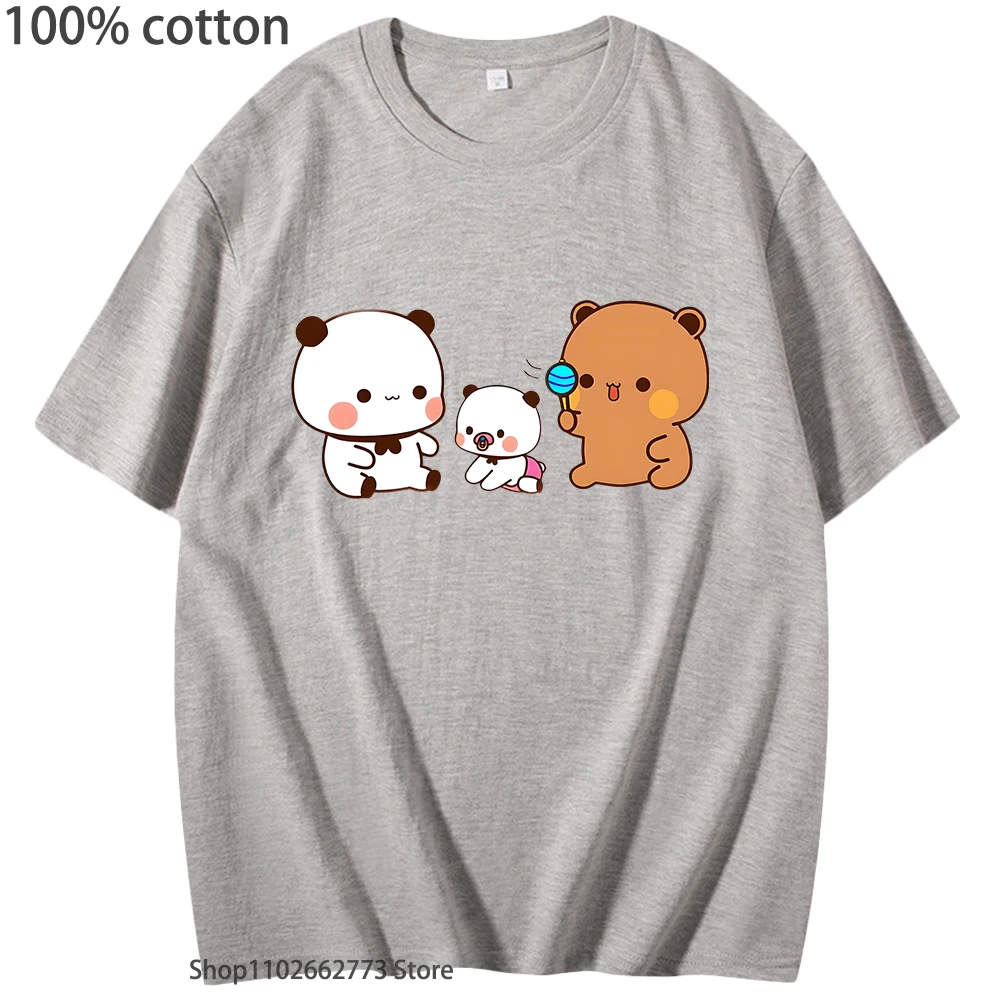 Bubu Dudu and Baby Panda Bear Print T-Shirts Kawaii Cute Girls Clothes 100%Cotton Tees O-Neck Summer Casual Streetwear Men Women