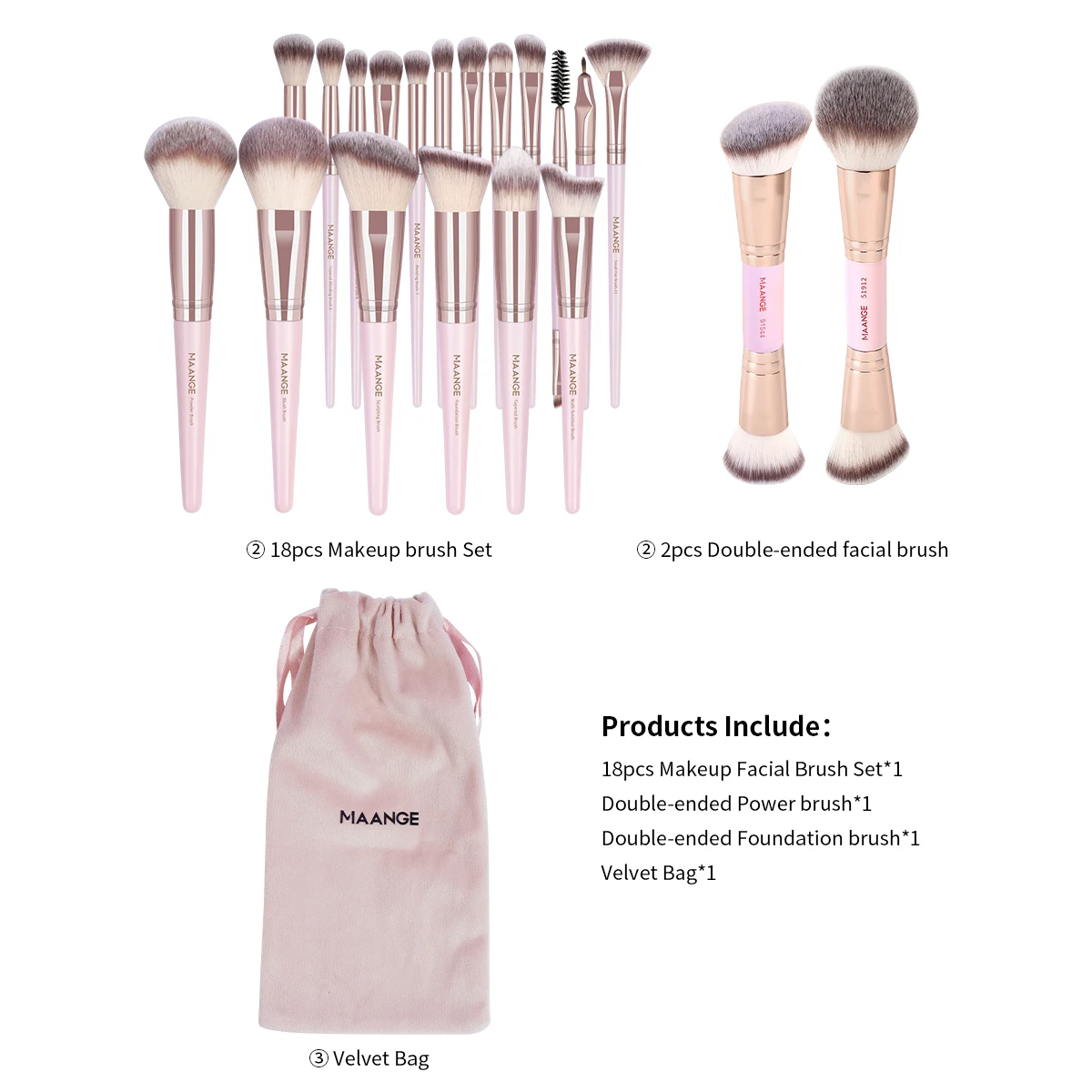 MAANGE 20pcs Professional Makeup Brush Set with Storage Bag Foundation Brush Powder Brush Eyeshadow Brush Basic Makeup Brushes