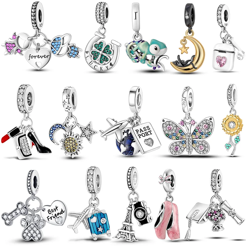 Authentic 925 Sterling Silver Moments Bag Charm Holder Key Ring Set Fit Original  Charms for Women Jewelry Keychain