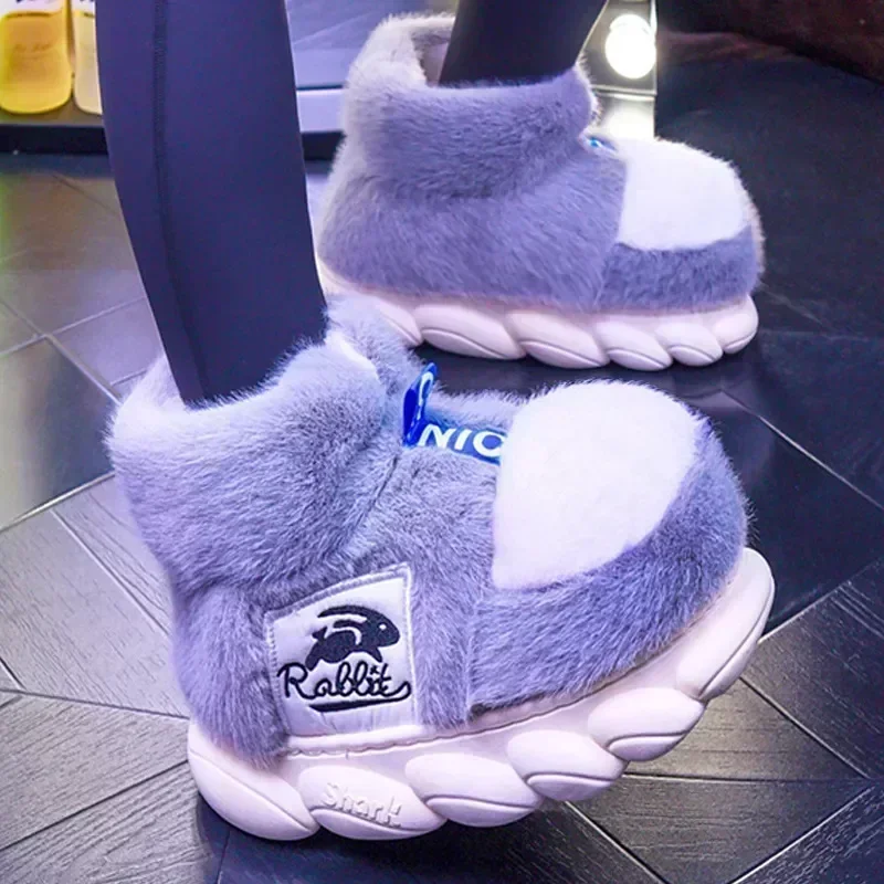 Women Winter Warm Shoes 2024 Plush Lining Indoor Cotton Slippers Couple Platform High Top Snow Boots Female Male Home Slipper