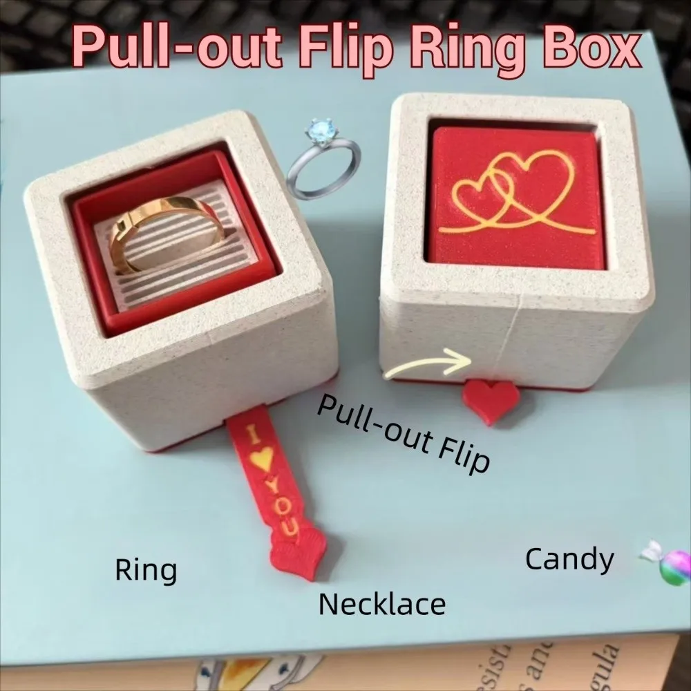 3D Printed Creative Flip Ring Box Rotating Storage Pull Out Jewelry Box Compact Romantic Jewelry Packaging Box Christmas Gift