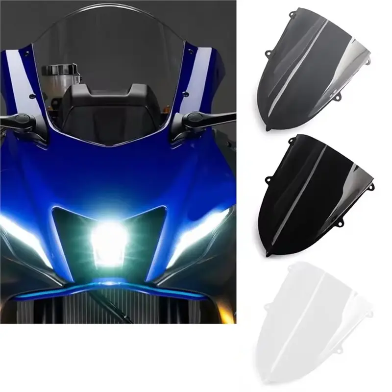 Motorcycle Accessories Double Bubble Windshield Windscreen For Yamaha YZF-R6 2017-2024 YZF-R7 2021-2025 YZF-R7 R6 Gray-A99D
