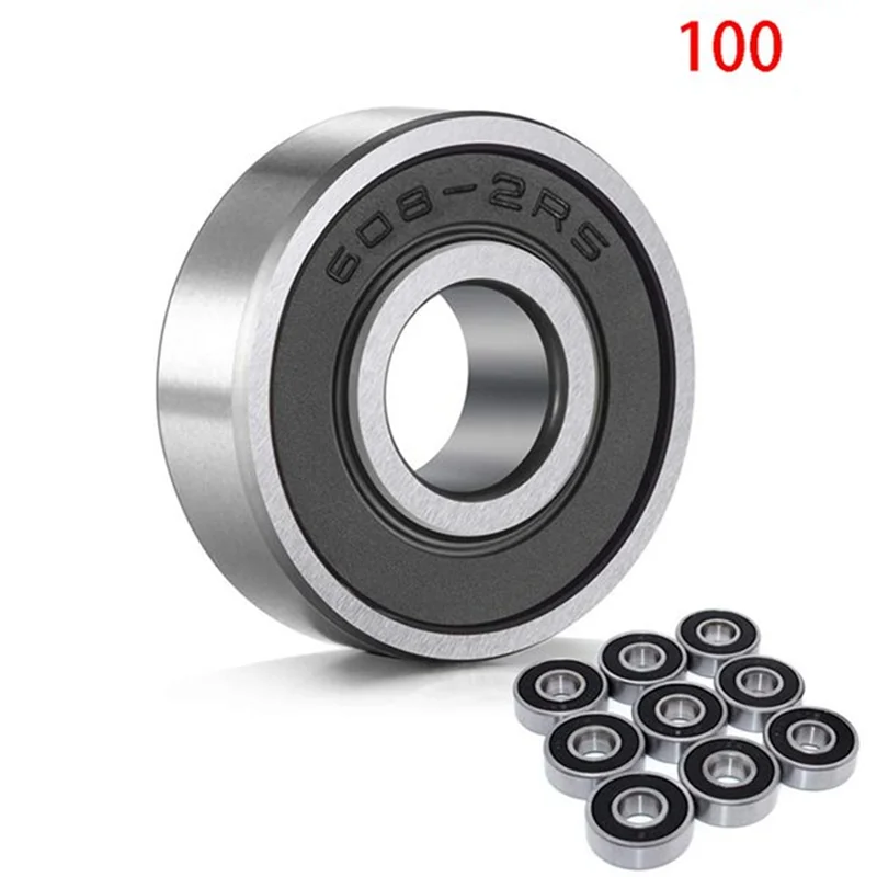 100Pcs 608-RS Skateboard Bearing, Rolling Bearing Silver Size: 8X22X7mm