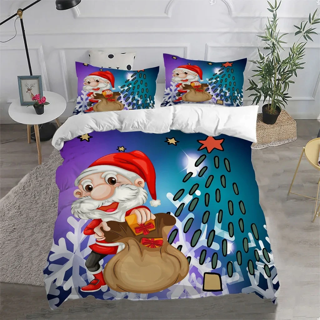 Merry Christmas Duvet Cover Cartoon Santa Claus Bedding Set Xmas Comforter Cover Twin Queen for Boys Girls Teens New Year Gift