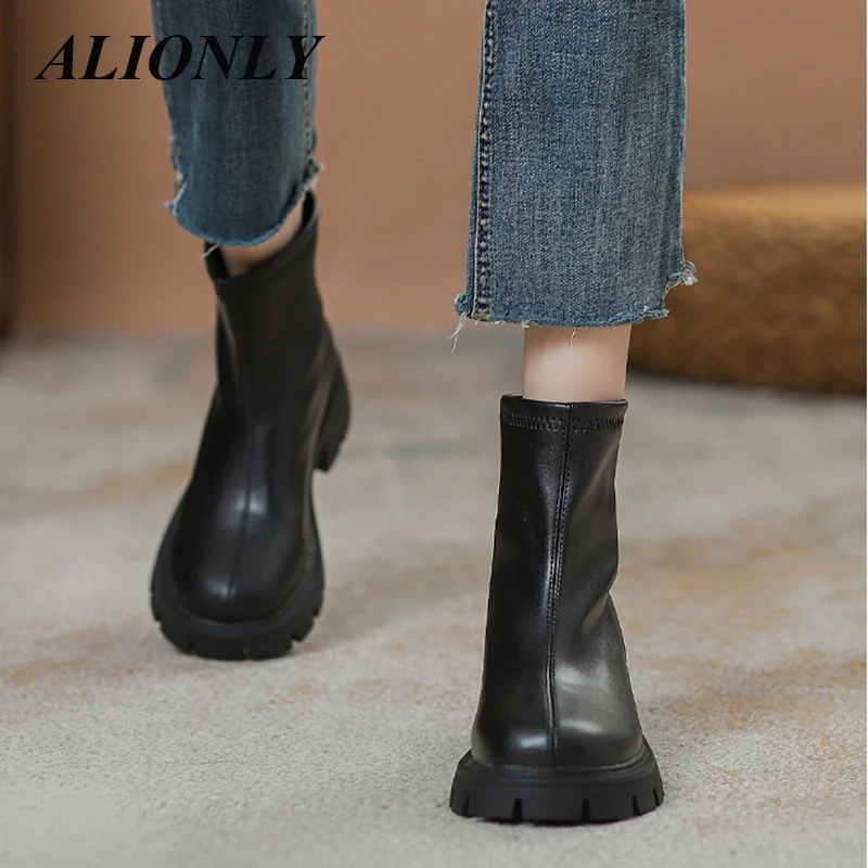 

Alionly 2025/Новый уличный стиль, модный дизайн, женские ботильоны с круглым носком, лаконичная повседневная обувь на квадратном низком каблуке