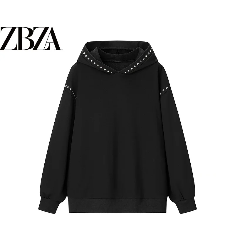 Cool Sweet ZR Wind Women's Long Sleeve Hoodie Jacket Rivet Casual Commuter Style Fashionable Straight Cut Polyester Fiber