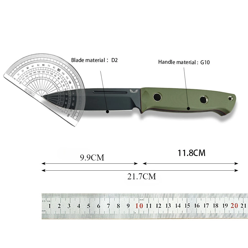 BM 163 Outdoor Tactical Fixed Blade Knife D2 Steel Blade Green G10 Handle EDC Straight Kinfe for Camping Hunting Survival