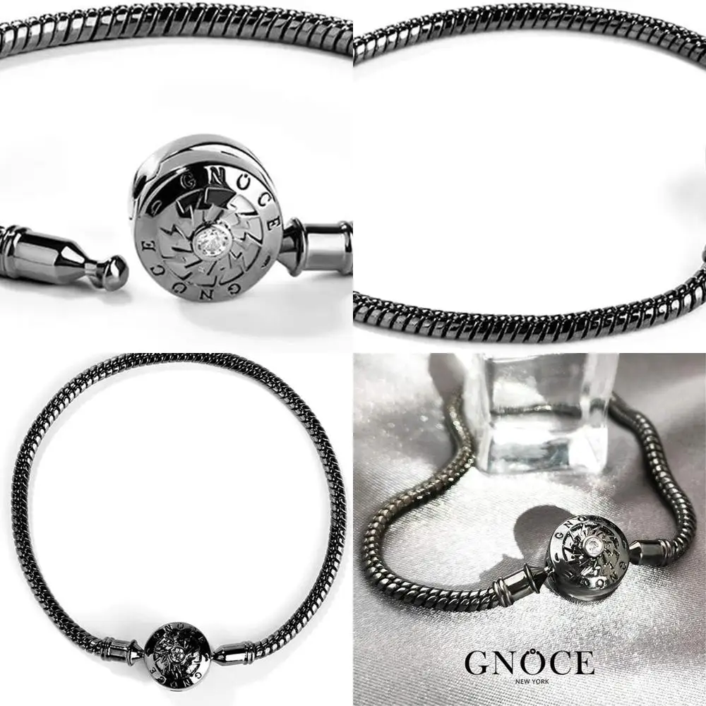 

Sterling Silver DIY Snake Charm Bracelet with Clasp, Black/Rose Gold Plated, The Moment I Meet You Bangle