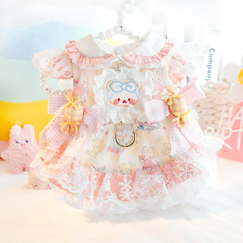 Hot Sanrios Spring and Autumn Models Lace Lapel Pet Tutu Kawaii My Melody Cartoon Cute Cat Dog Prevent Hair Loss Pet Clothing