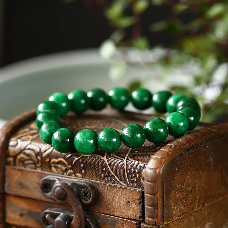 Natural Green Jade Beads Bangle Bracelet Charm Jadeite Jewellery Fashion Accessories Hand-Carved Amulet Gifts for Women Men