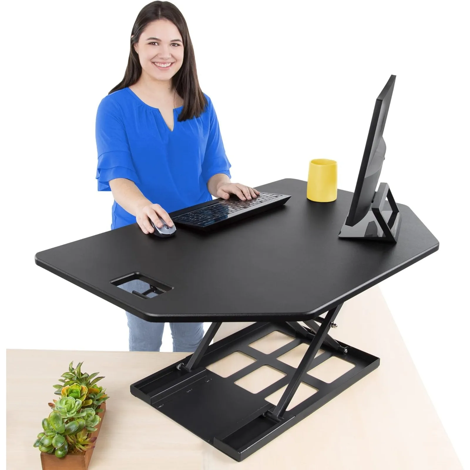 US X-Elite Pro,Premier Corner Standing Height Adjustable Desk Converter w Monitor Lift For Cubicles and L-Shaped Desks