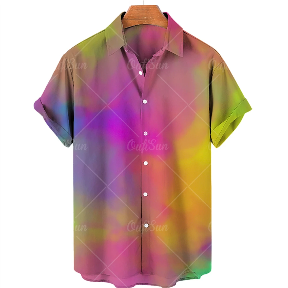 

Summer Men's Hawaiian Shirts Women's Colorful Printing Fashion Loose Tie Dyed Beach Short Sleeve Casual Street Dress Shirt Tops