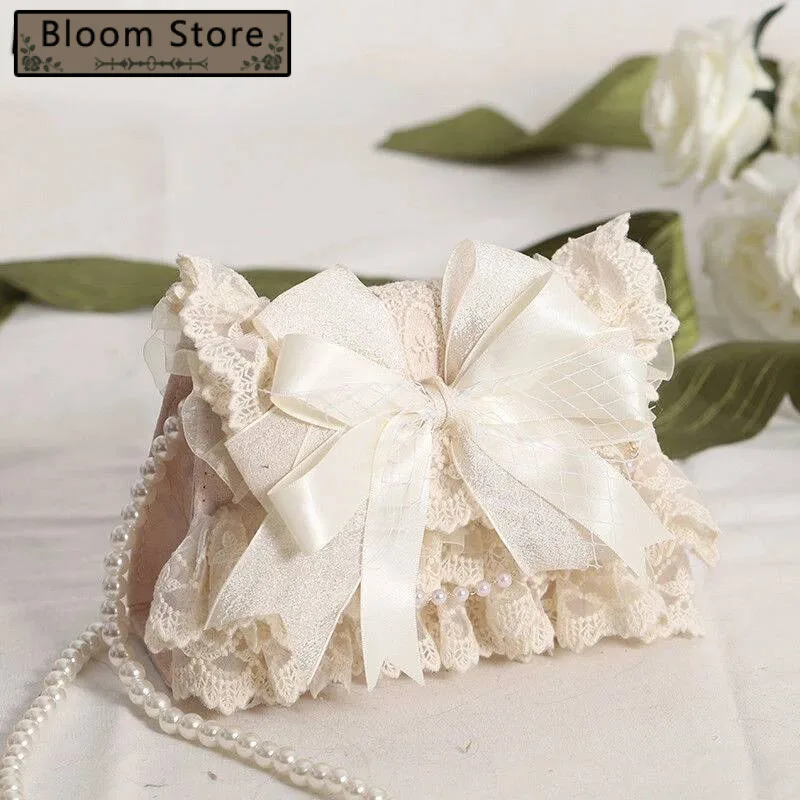 

Sweet Y2k Aesthetic Fashion Fairy Shoulder Bag Lolita Elegant Kawaii Bow Women's Handbag Korean Cute Pearl Chain Crossbody Bags
