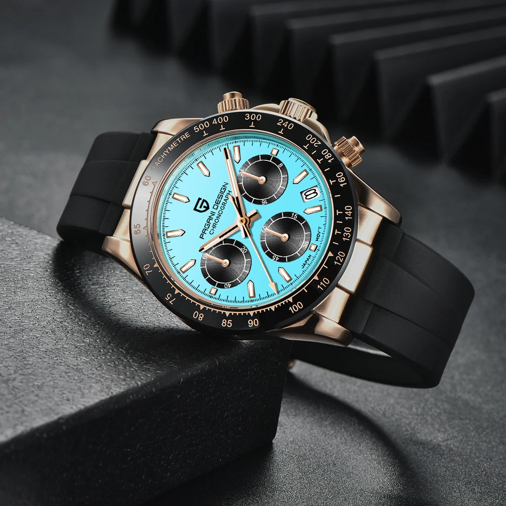 PAGANI DESIGN 1664 Watch Luxury Gold Blue Quartz Watch Men's AR Sapphire Crystal Calendar Waterproof Stainless Steel Men's Watch