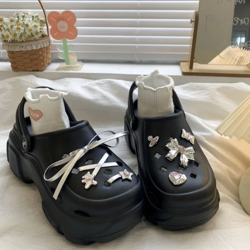 

Cute DIY Bow knot Fashion Clogs For Women Indoor Street Slippers Thick Sole Female Summer Shoes Soft EVA Girls Beach Sandals