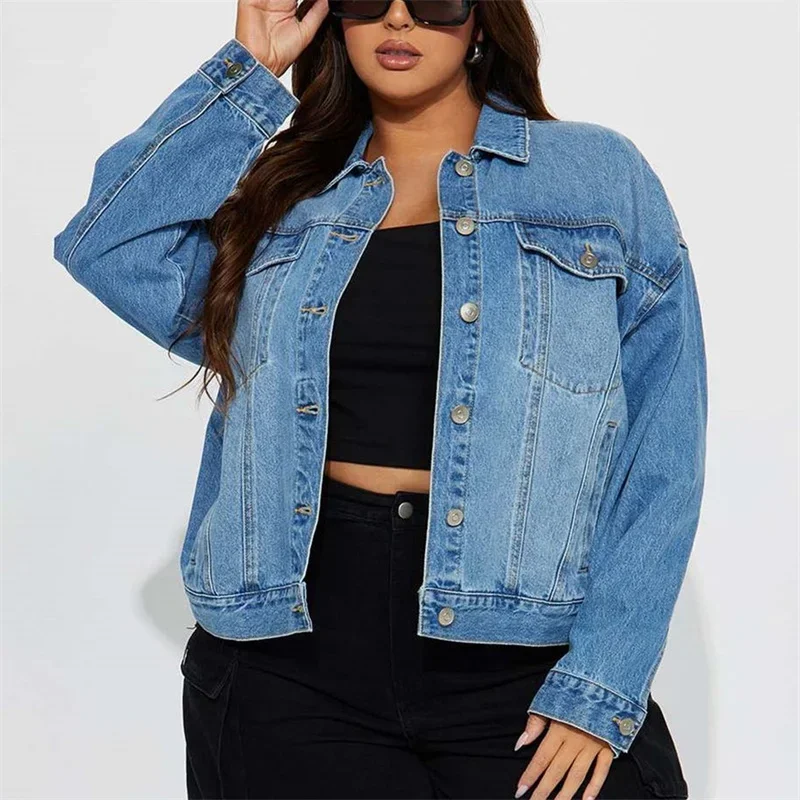 Spring Autumn Casual Loose Denim Jackets Women Multiple Pockets Splicing Outerwear Female Commuter Single-breasted Cardigan Coat