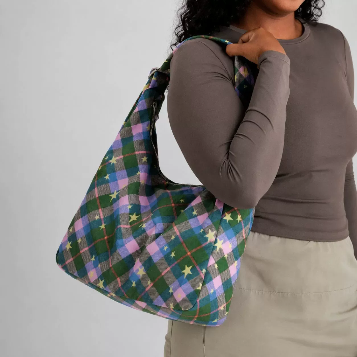 Niche Adults' Grid Mixed Color Single Shoulder Armpit Bag Large Capacity Nylon Bag Square Tote Bag Fashion Handbag for Women