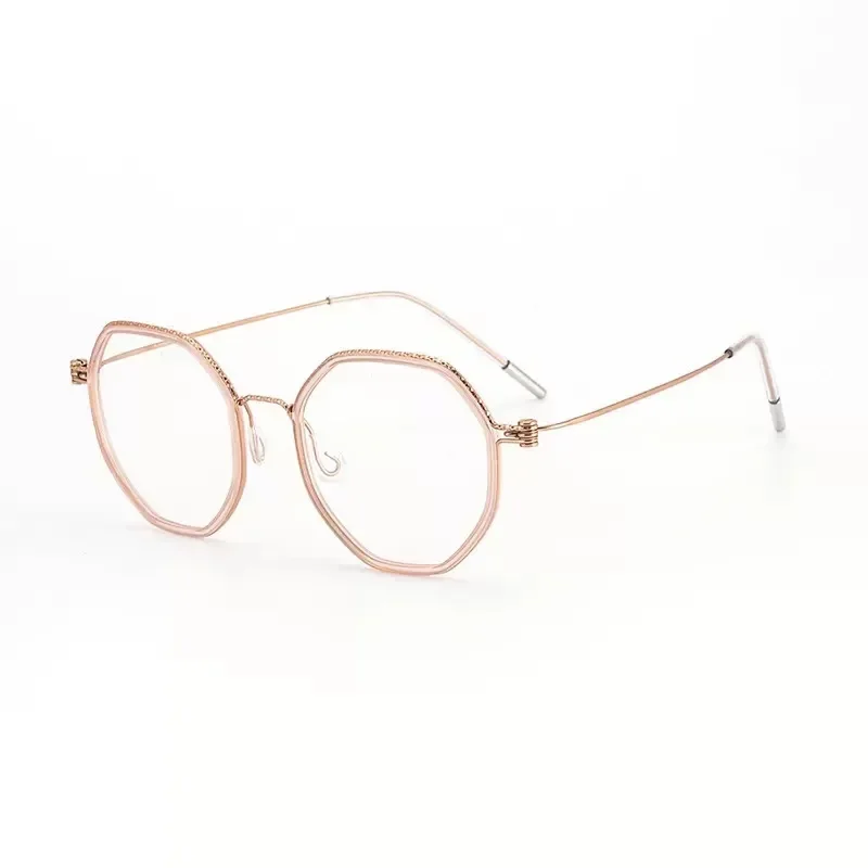 

Ultra-light new 7.8g screwless polygonal retro glasses frame, Japanese pink literary frame myopia frame