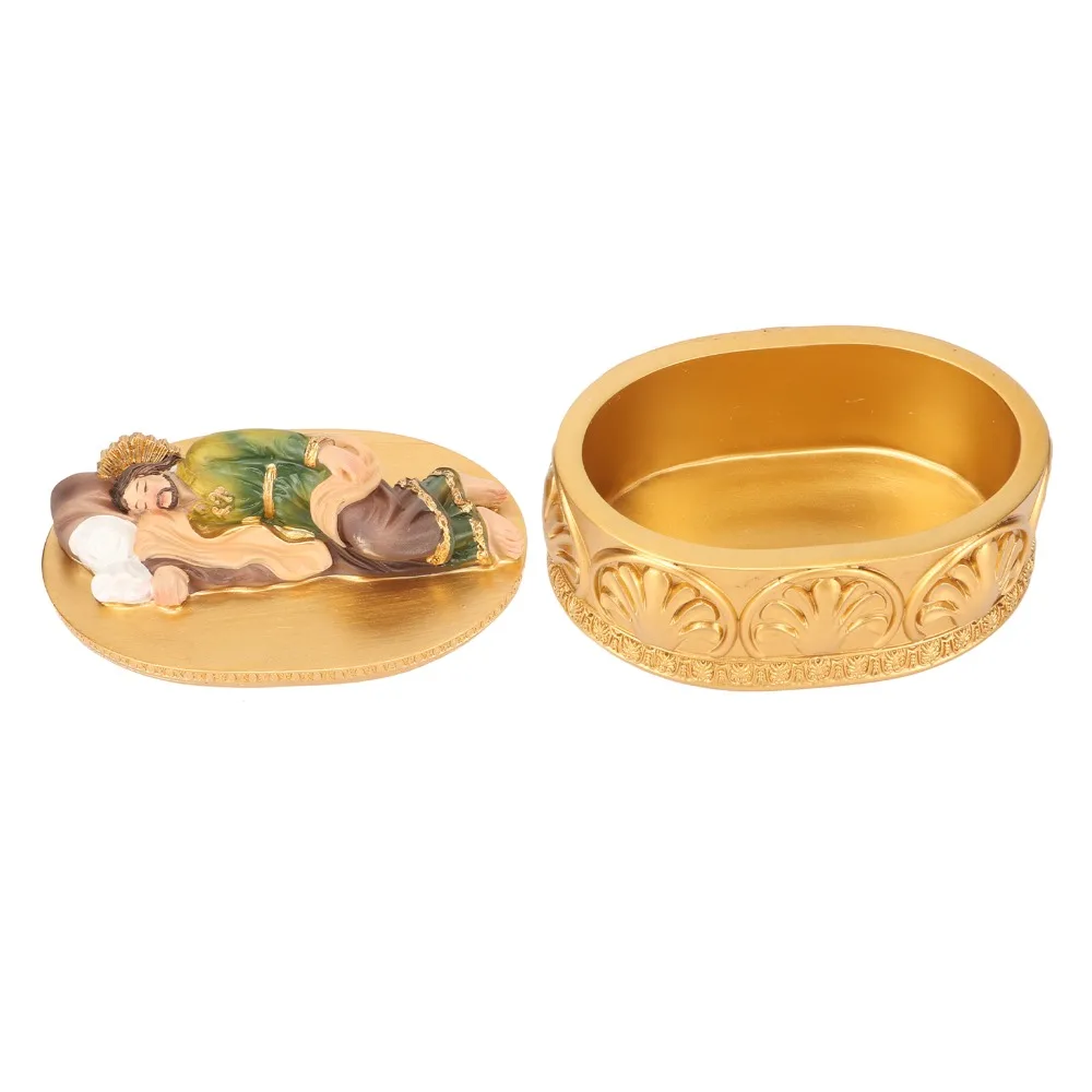 2pcs Resin Rosary Jewelry Box Hand-Painted Gold Saint Statue Box Exquisite Workmanship 5.8 Inches Religious Gift Box