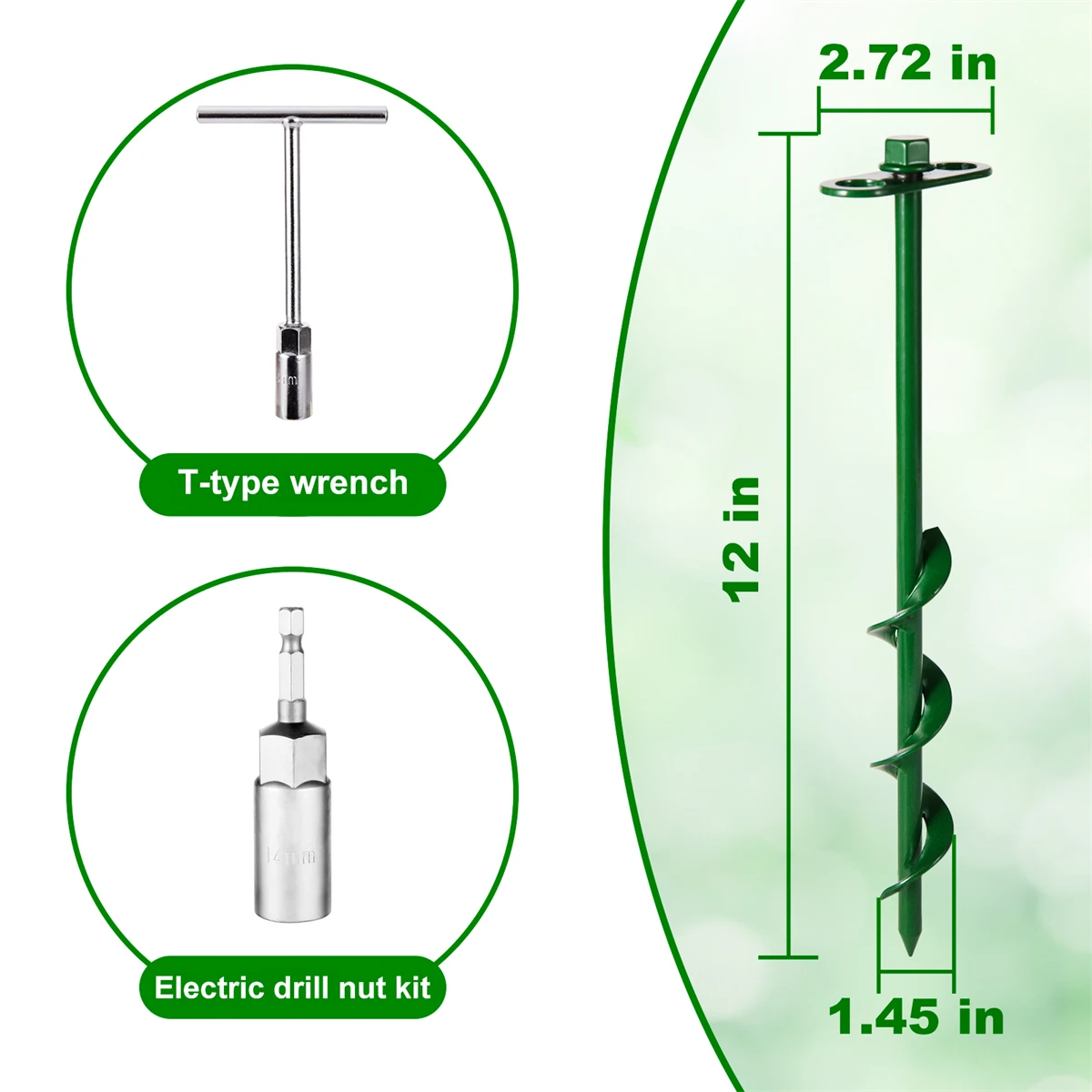 1 set Spiral Rod Planting Ground Drill Bit 14mm Hexagonal Manual Rotating Rod Electric Conversion Head Garden Seedling Digging