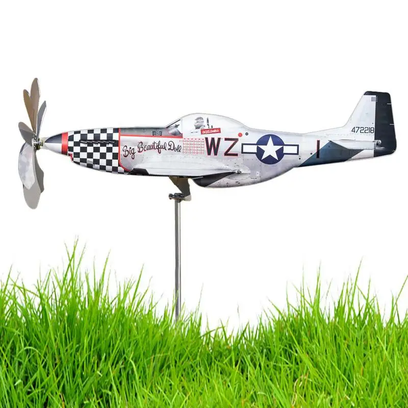 Aircraft wind vane metal stainless steel wind vane garden ornament patio windmill Weather-resistant garden patio decorations  ﻿