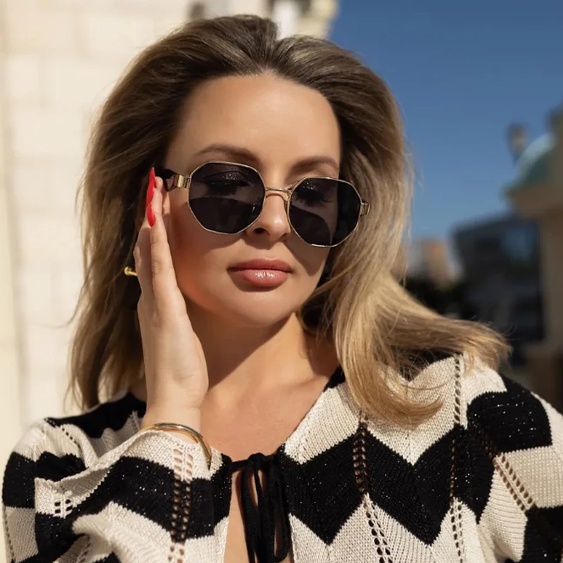 نظارات شمسية للسيارة 1/3 قطعة إطار معدني مضلع النظارات الشمسية النساء فاسق العلامة التجارية مصمم الذكور الرجعية مرآة التدرج Steampunk نظارات #1